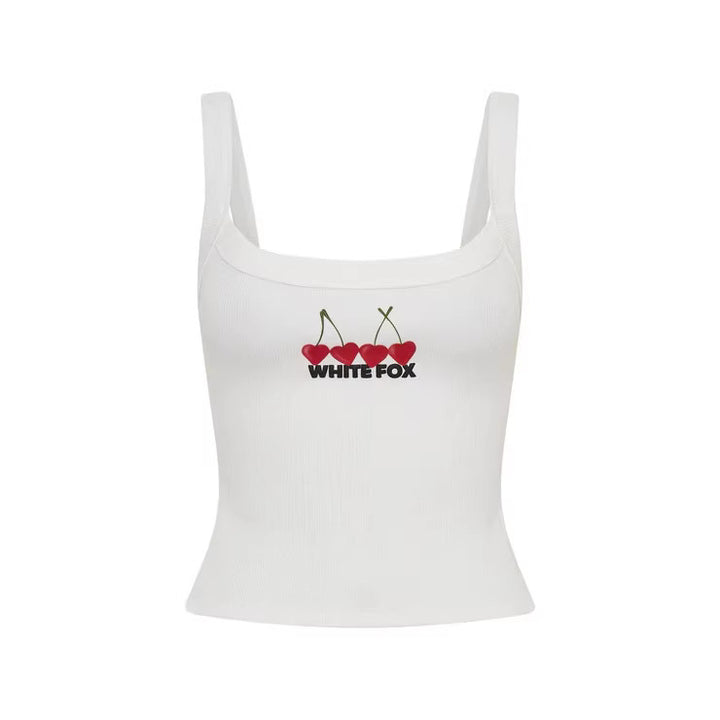 Damen Crop-Top mit Kirschstickerei und elastischem Baumwollmaterial Echo Archiv