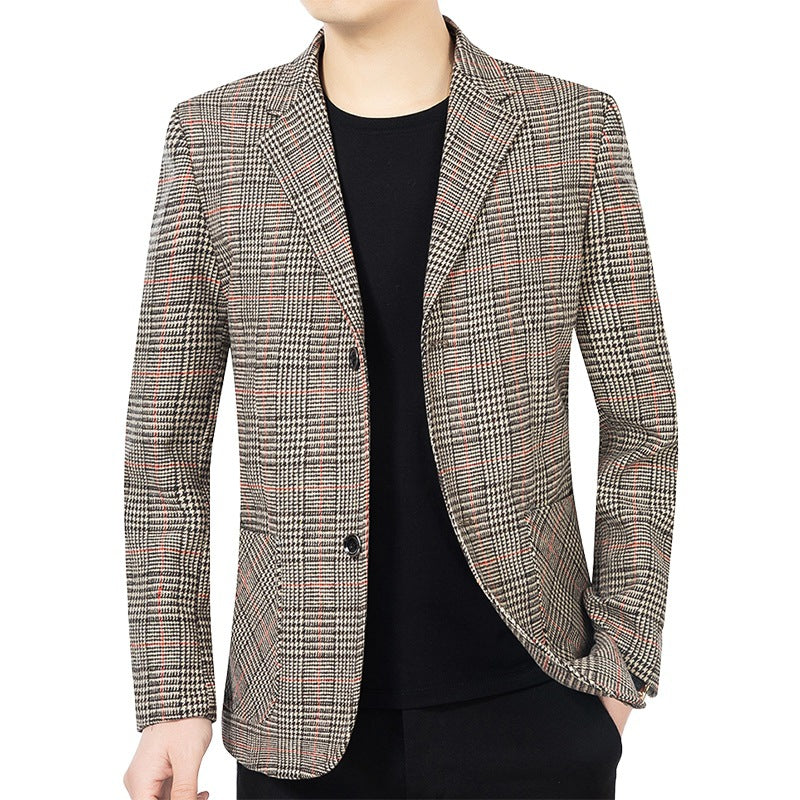Herren Glencheck-Sakko Slim Fit aus Wollmischung mit dezentem Overcheck – Tianoro