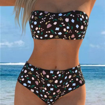 Damen Bandeau-Bikini mit floralem Muster und hohem Taillenschnitt Echo Archiv