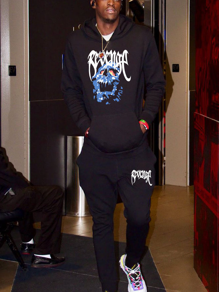 Herren Kapuzenpullover und Jogginghose Set mit künstlerischem Skull-Motiv Echoarchiv