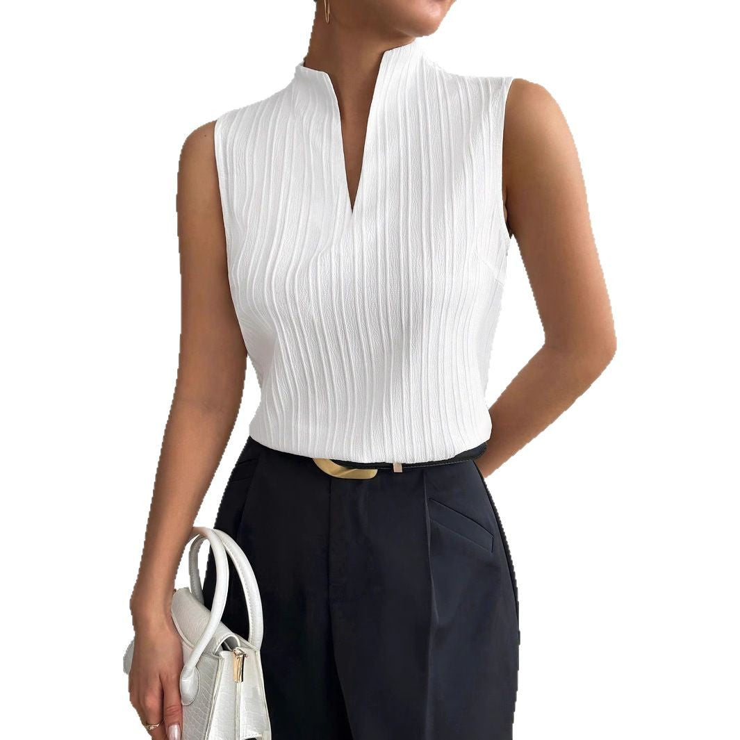 Damen Elegantes Top mit Stehkragen und feinen Plisseefalten – Avérine
