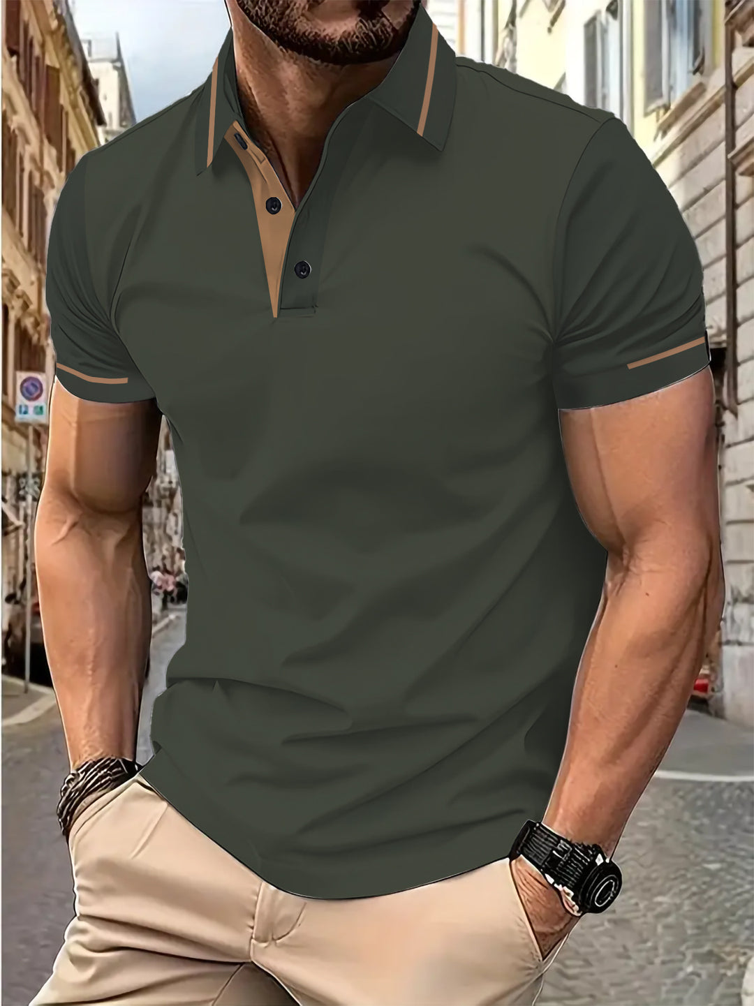Herren modisches Kurzarmpoloshirt mit kontrastierenden Details Echoarchiv