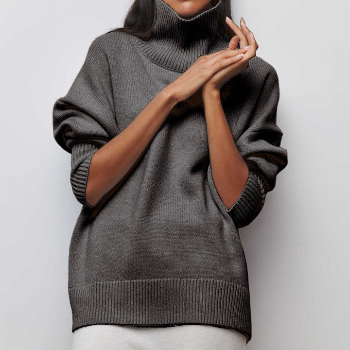 Damen Kuscheliger Oversize Rollkragenpullover mit verdeckten Seitenschlitzen und extra langem Rippbund – Mavelle
