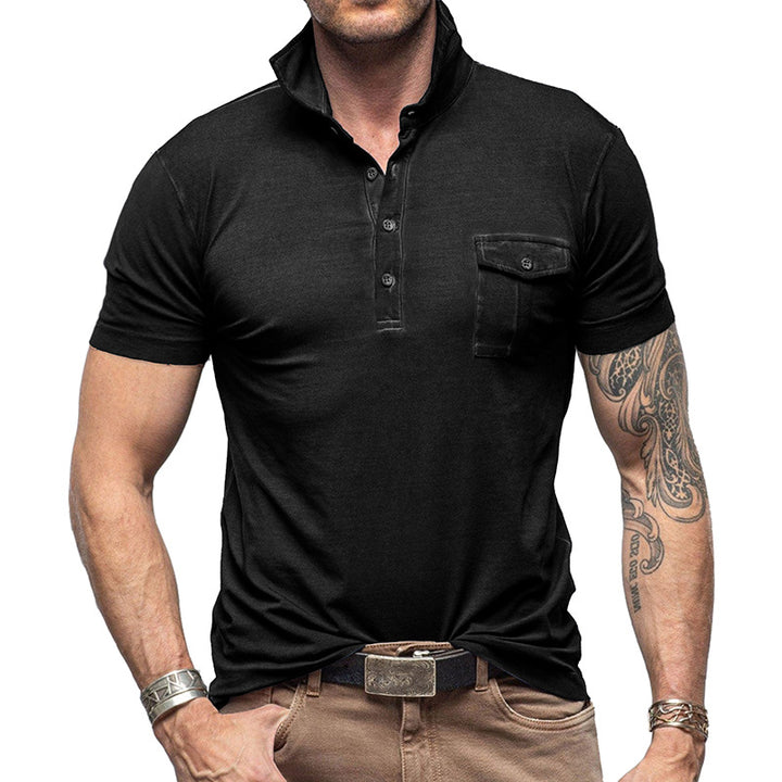 Herren Poloshirt mit modischem Stehkragen und praktischer Brusttasche Echoarchiv