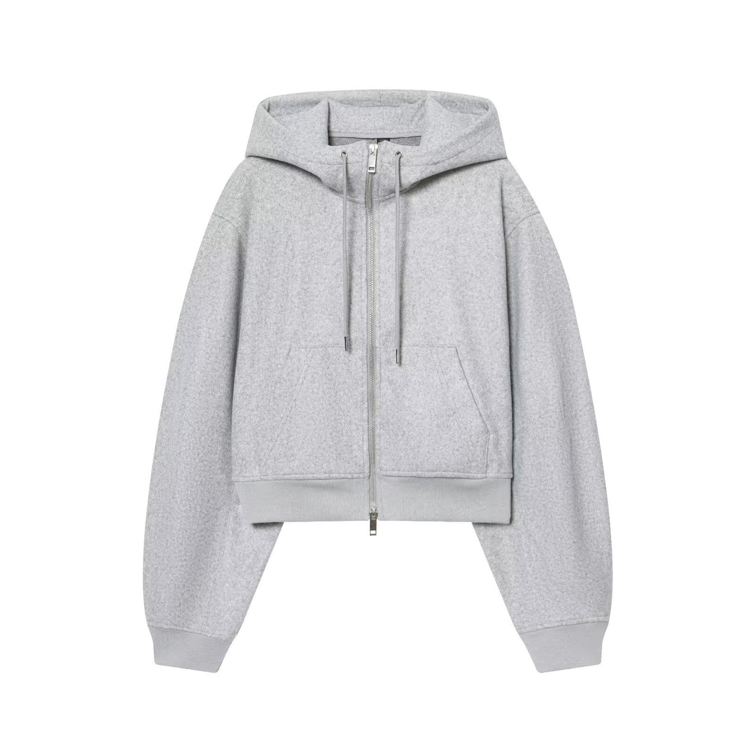 Damen Kurze Boxy-Kapuzenjacke aus Wollfleece mit Reißverschluss Echoarchiv