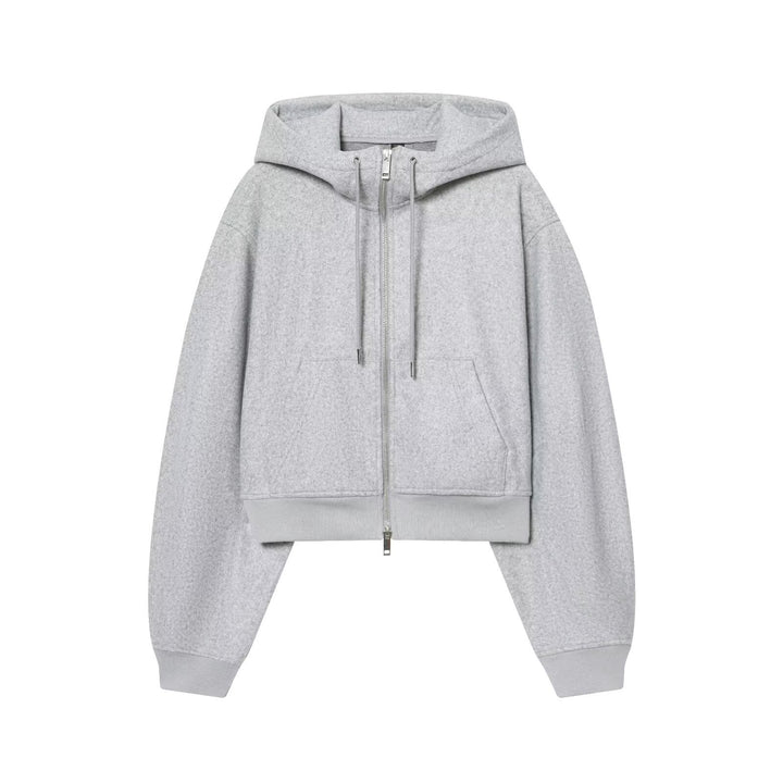 Damen Kurze Boxy-Kapuzenjacke aus Wollfleece mit Reißverschluss Echoarchiv