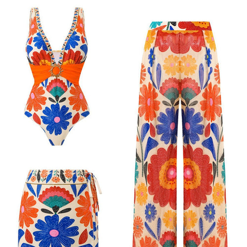 Damen Mehrteiliges Badeanzug-Set mit floralen Motiven Echo Archiv