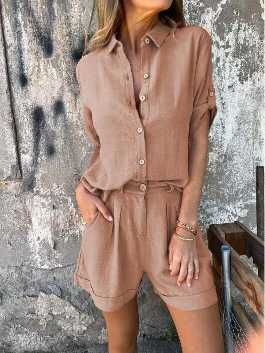 Damen Lässiges Jumpsuit mit Knopfverschlossenem Oberteil und Praktischem Taillenzug Echoarchiv