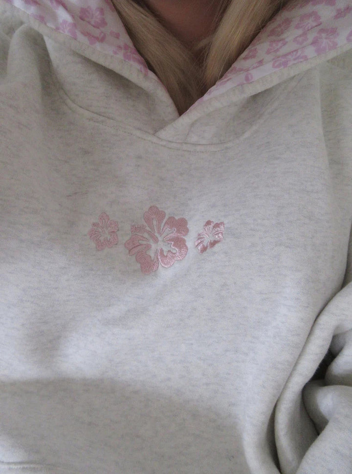 Damen Kapuzenpullover mit floralem Stickereien und bedrucktem Kapuzenfutter – Auréline