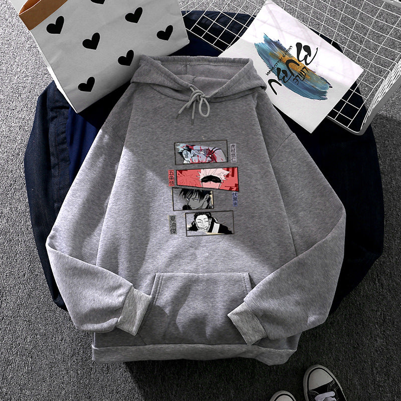 Damen Oversize Kapuzenpullover mit Manga-Frontprint und Kängurutasche – Auréline