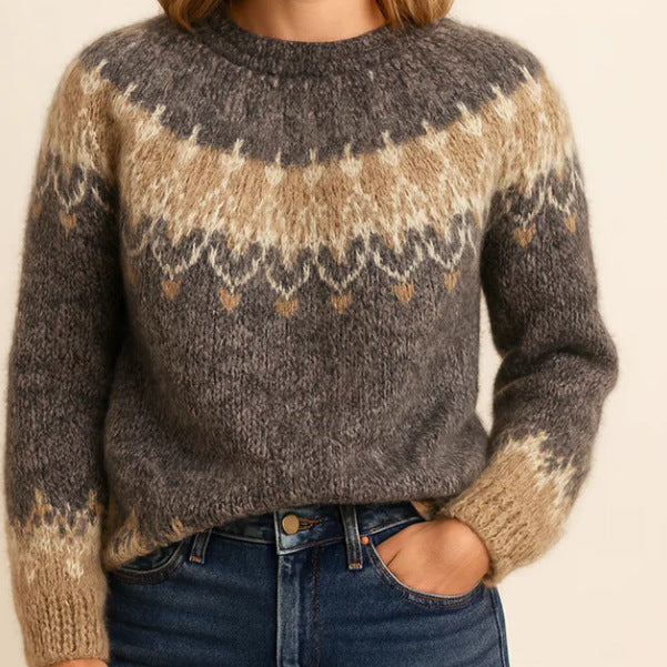 Damen nan kuscheliger Norweger-Strickpullover mit Stehkragen und Oversize-Passform Echo Archiv