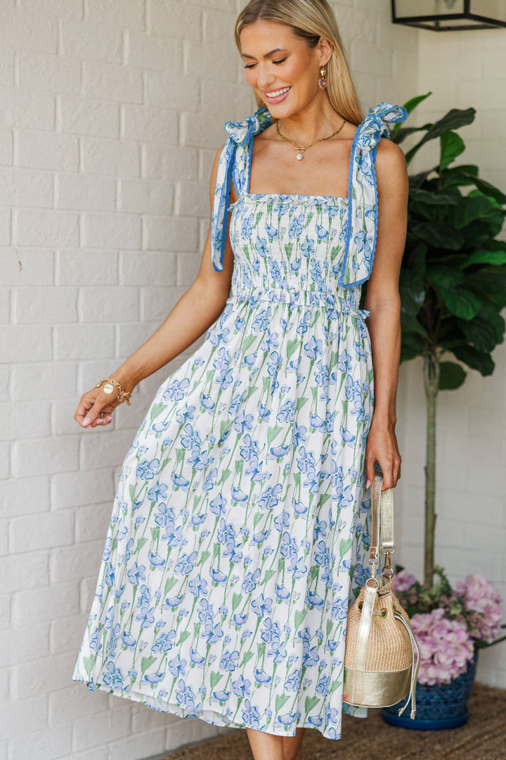 Damen Sommerkleid mit Raffung und schulterlangen Bindebändern Echo Archiv