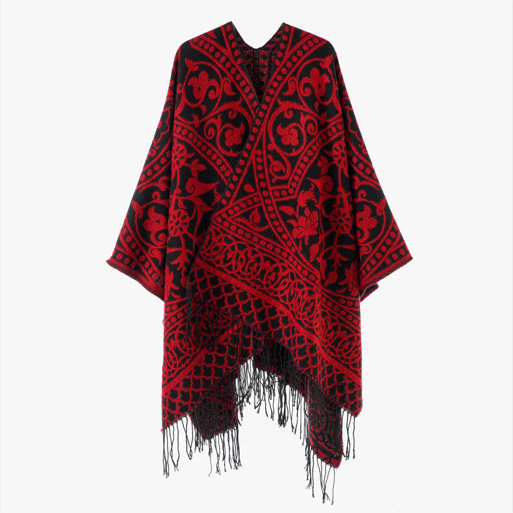 Damen Jacquard-Überwurf mit orientalischem Ornamentmuster und Fransensaum Echo Archiv