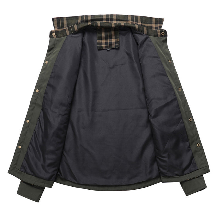 Herren Utility-Hemdjacke im Karomuster mit Schulterklappen und Reißverschlusstaschen Echoarchiv