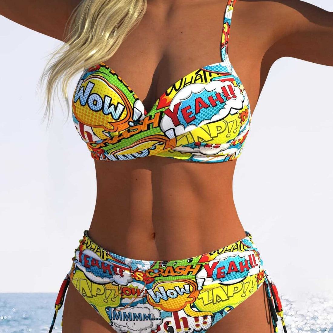 Damen Bikini-Set mit verspieltem Comic-Print und verstellbaren Seitenschnüren – Maréssa