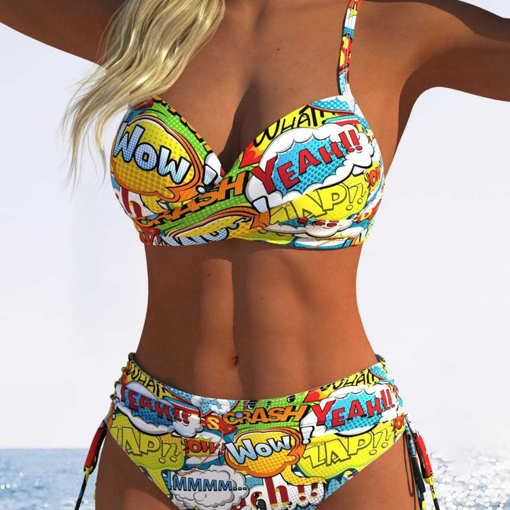 Damen Bikini-Set mit verspieltem Comic-Print und verstellbaren Seitenschnüren Echo Archiv