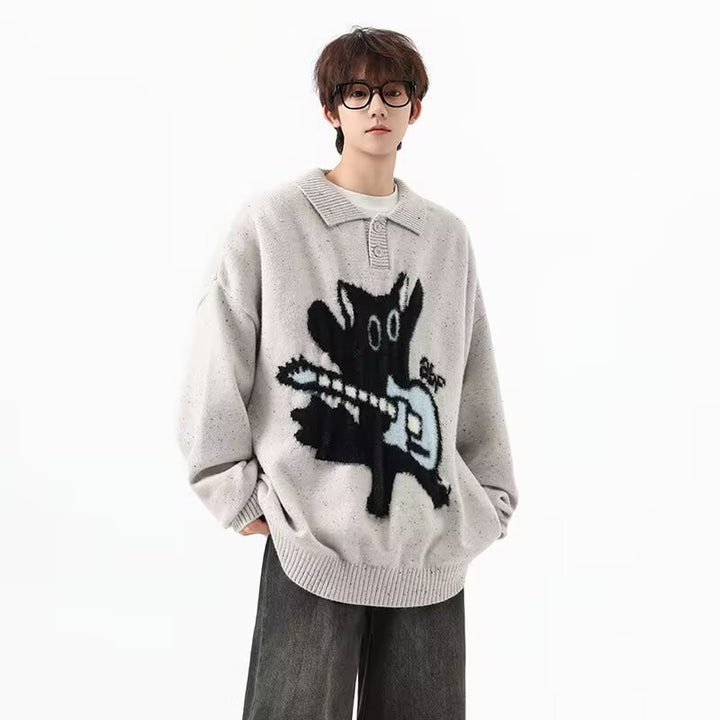 Herren Modischer Pullover mit Kunstmotiv Echoarchiv