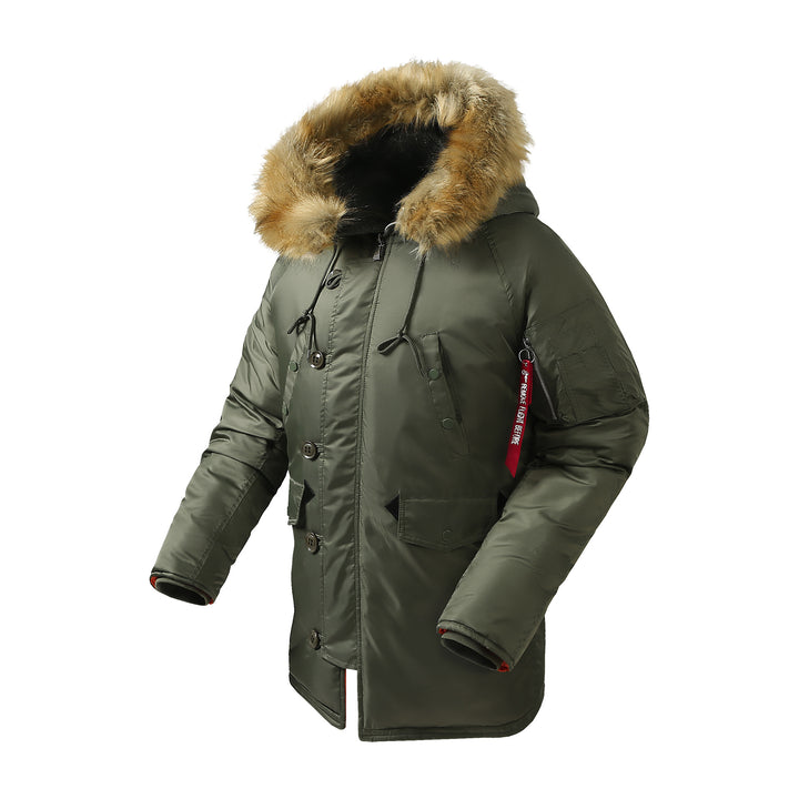 Herren langer thermoisolierter Parka mit Kunstfellkapuze und Utility‑Taschen Echo Archiv