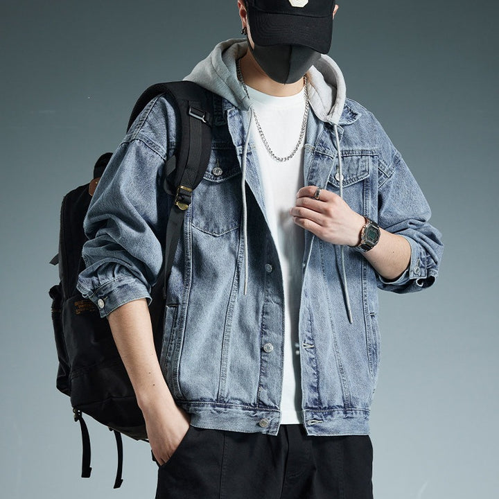 Herren Lässige Denimjacke mit Kapuze Echoarchiv 1788342454