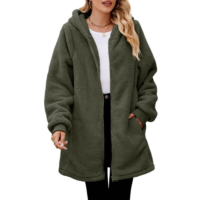 Damen kuschelige Fleecejacke mit Kapuze und Reißverschluss Echoarchiv