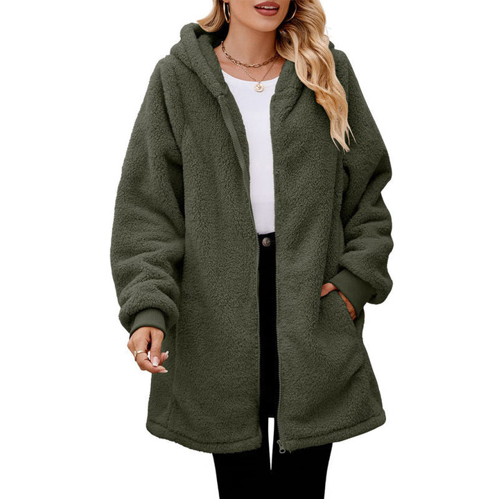 Damen kuschelige Fleecejacke mit Kapuze und Reißverschluss Echoarchiv