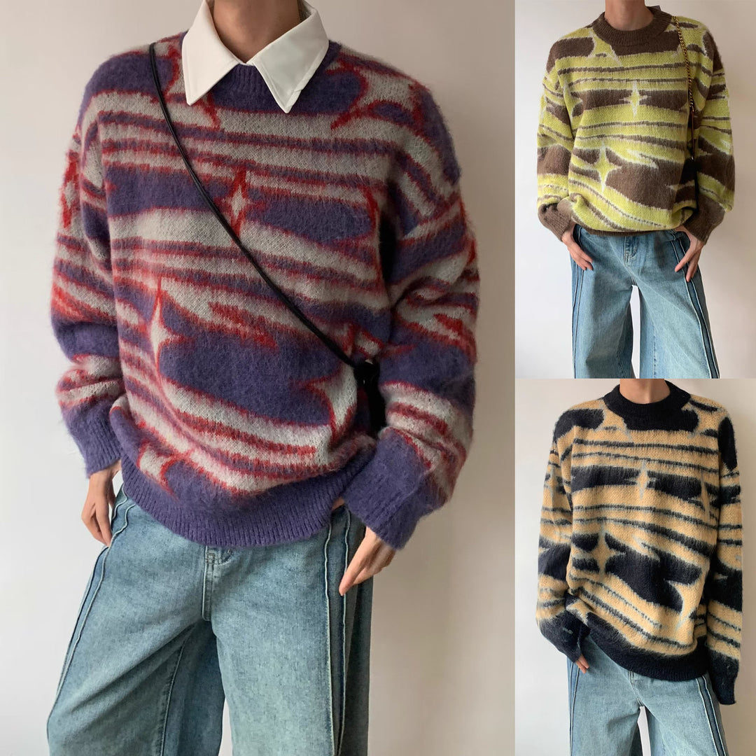 Damen Modischer Grobstrickpullover mit grafischem Muster Echoarchiv