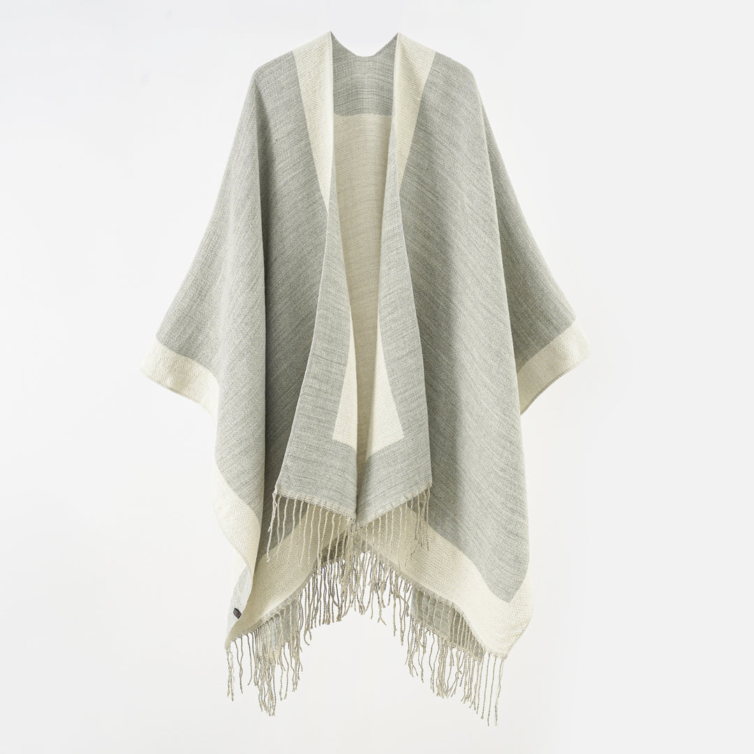 Damen Ruana‑Poncho mit Fransensaum und Fischgrät‑Webstruktur Echo Archiv
