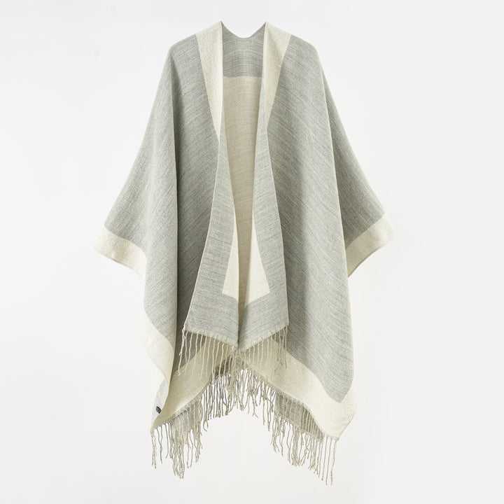 Damen Ruana‑Poncho mit Fransensaum und Fischgrät‑Webstruktur Echo Archiv