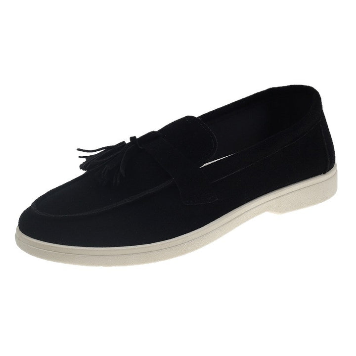 Damen Slipper mit Quasten aus Veloursleder und rutschfester Gummisohle Echo Archiv