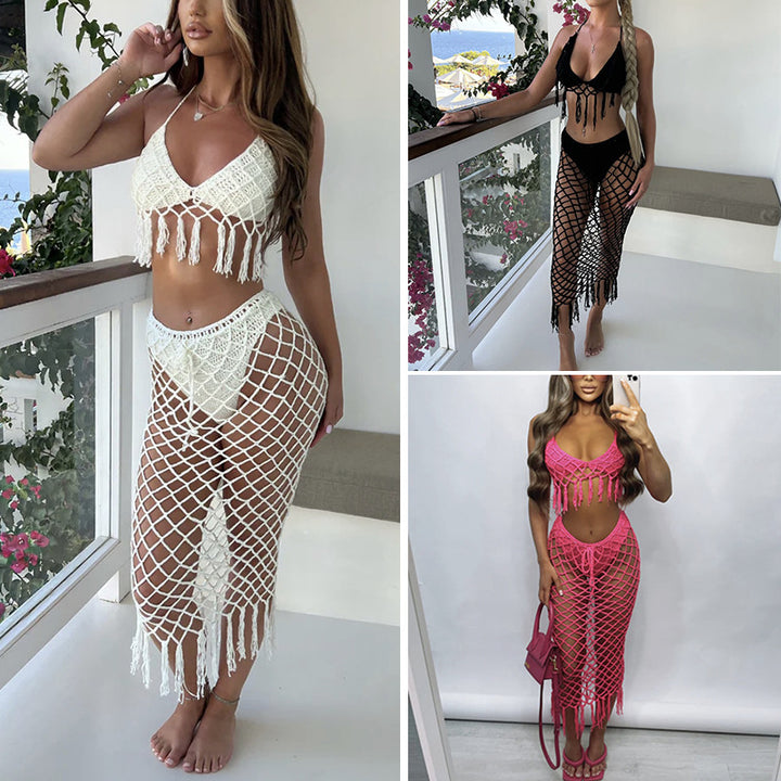 Damen Häkel-Bikini-Set mit raffinierter Netzstruktur und verführerischen Fransen Echo Archiv