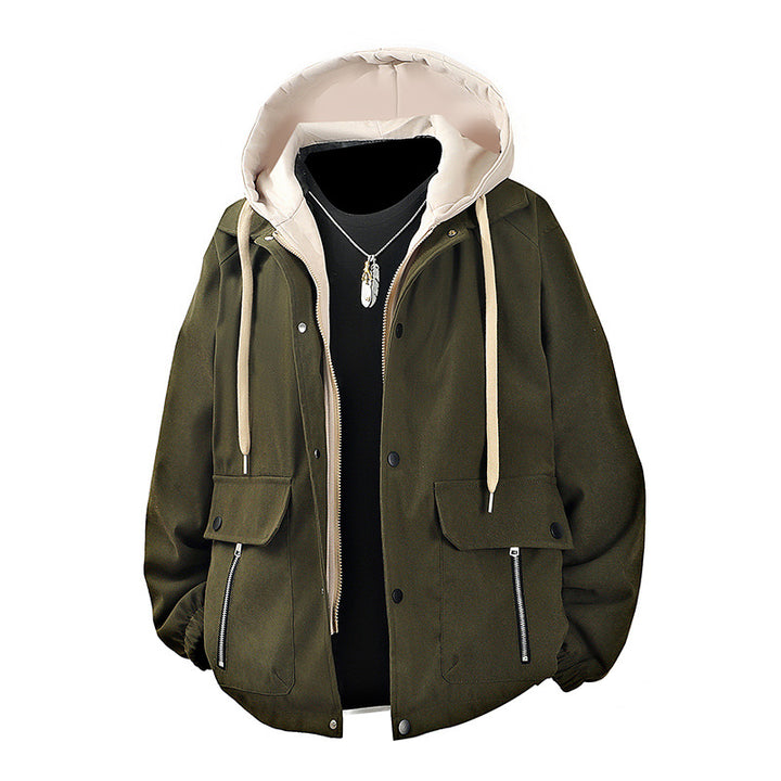 Herren  geschichtete Kapuzen Utility Parka Jacke mit kontrastierender Kapuze Innenfutter Klappe und Reißverschlusstaschen Echo Archiv