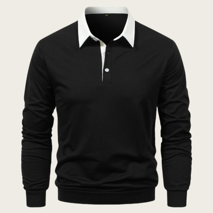 Herren Langarm-Polohemd mit kontrastierendem Kragen und hochwertiger Baumwolle Echoarchiv