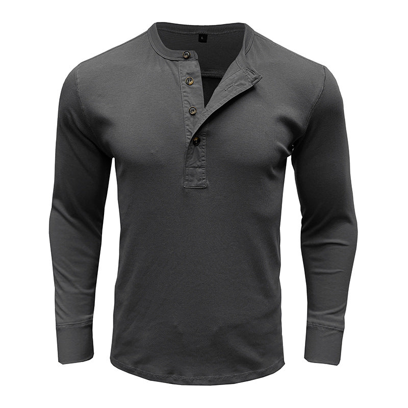 Herren Langarm-Henley-Shirt mit modischem Knopfdesign und strukturierter Oberfläche Echoarchiv