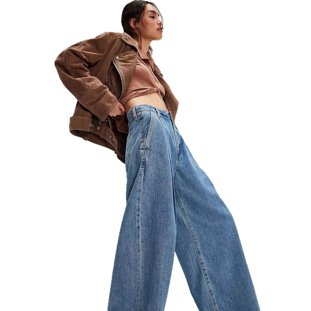 Damen nan hochgeschnittene Denim-Palazzohose mit markanten Bundfalten und extra weitem Bein Echo Archiv