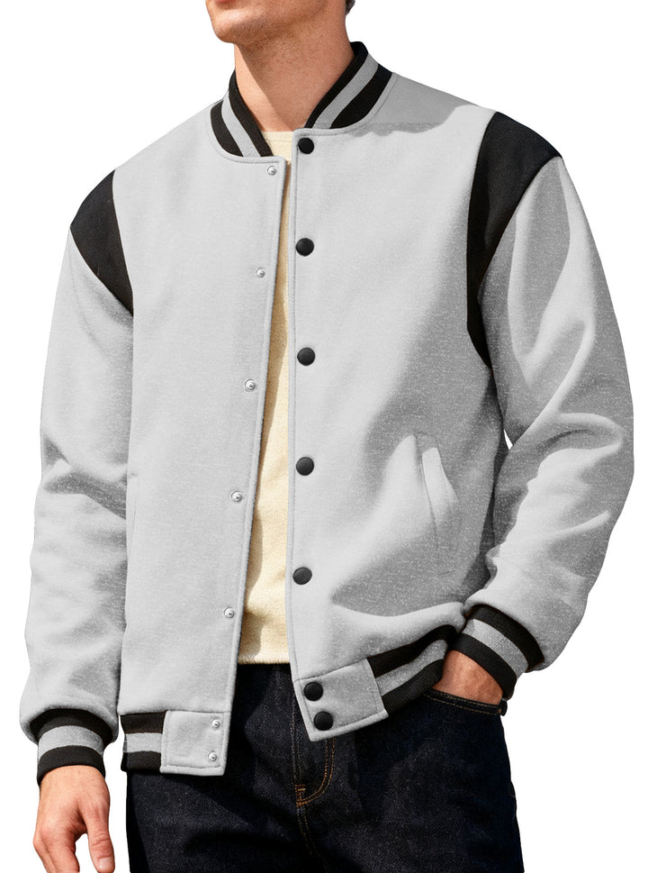 Herren lässige Collegejacke mit Druckknöpfen und elastischen Bündchen Echoarchiv