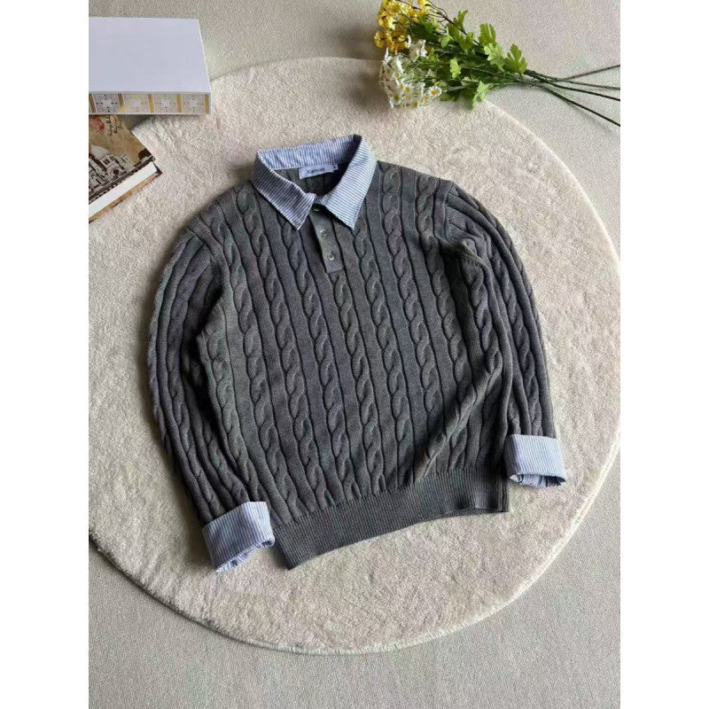Damen nan gestrickter Polo-Pullover mit Zopfmuster und eingesetztem Hemdkragen Echo Archiv