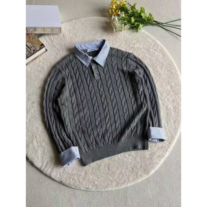 Damen nan gestrickter Polo-Pullover mit Zopfmuster und eingesetztem Hemdkragen Echo Archiv
