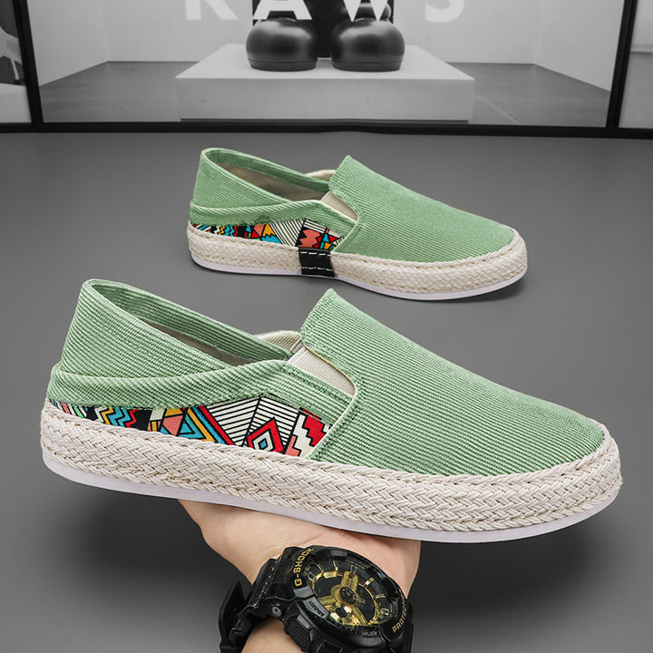 Damen Espadrille-Slipper aus Canvas mit geflochtener Jute-Sohle und farbigem Ethno-Detail Echoarchiv