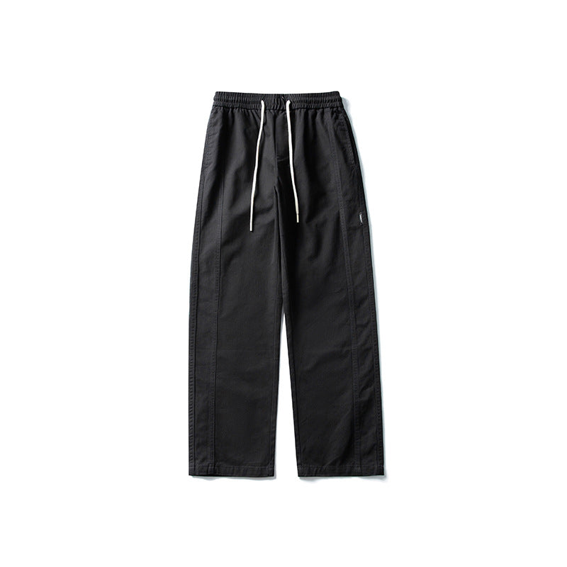 Herren Locker geschnittene Baumwoll-Canvas-Hose mit Tunnelzugbund, geradem Bein und Ziernaht-Details Echo Archiv
