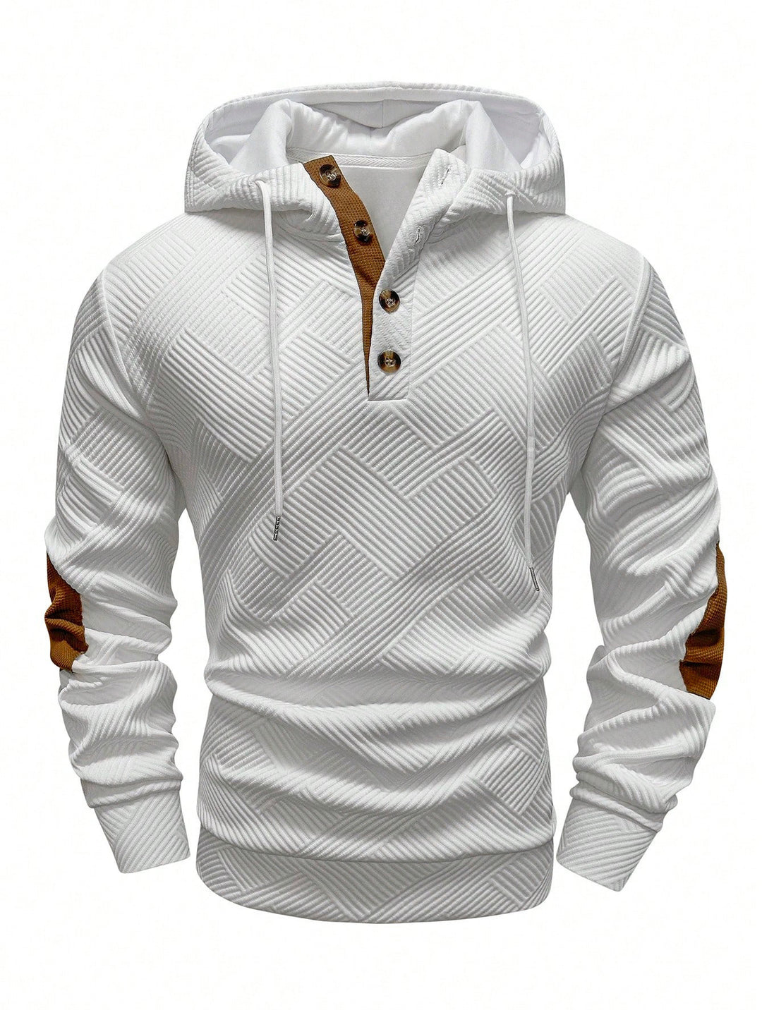 Herren modischer Kapuzenpullover mit strukturiertem Design und Knopfleiste Echoarchiv