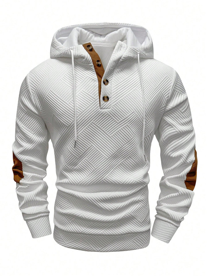 Herren modischer Kapuzenpullover mit strukturiertem Design und Knopfleiste Echoarchiv