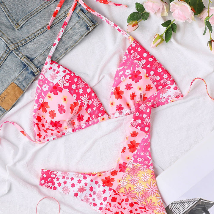 Damen Triangel-Bikini mit floralem Design und hohem Beinausschnitt Echo Archiv