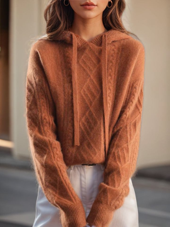 Damen nan kuscheliger Kapuzenpullover aus Kaschmirmischung mit Zopfmuster und Oversize-Schnitt Echo Archiv