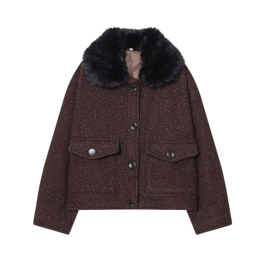 Damen Cropped Bouclé-Jacke mit weichem Kunstfellkragen und Pattentaschen Echoarchiv