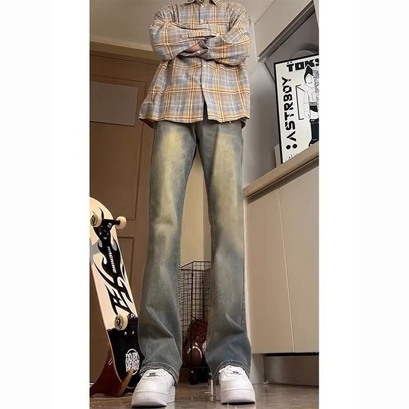 Herren lässige Bootcut-Jeans mit ausgefranstem Saum und bequemem Schnitt Echoarchiv