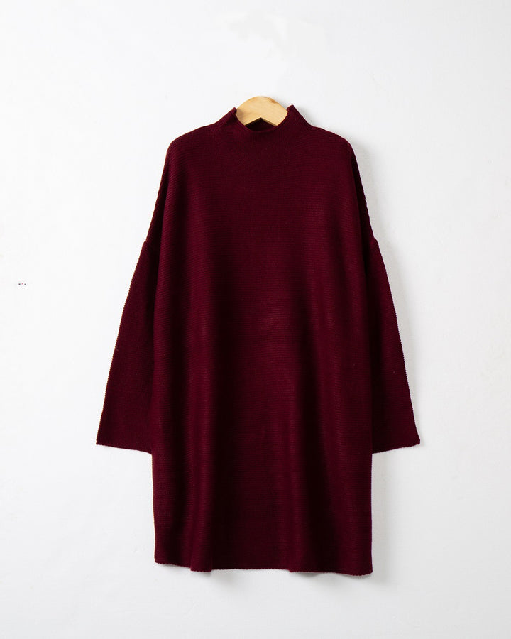 Damen Oversize Strick-Tunika mit kurzem Stehkragen und überschnittener Schulter Echo Archiv