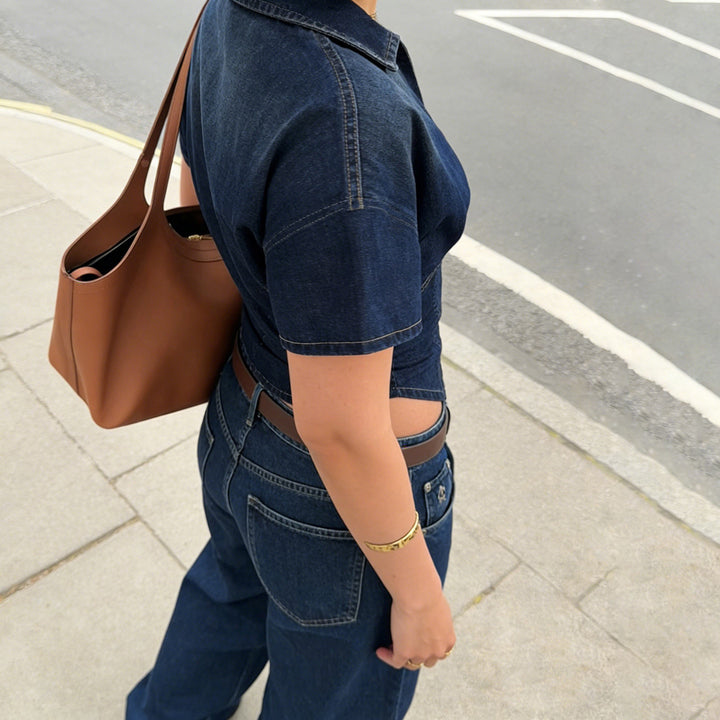 Damen Kurzarm Denim-Jacke mit teilbarem Reißverschluss und modischem Schnitt Echo Archiv