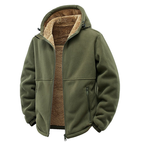 Herren Gefütterte Teddy-Fleece-Kapuzenjacke mit Zwei-Wege-Reißverschluss & Reißverschlusstaschen Echoarchiv