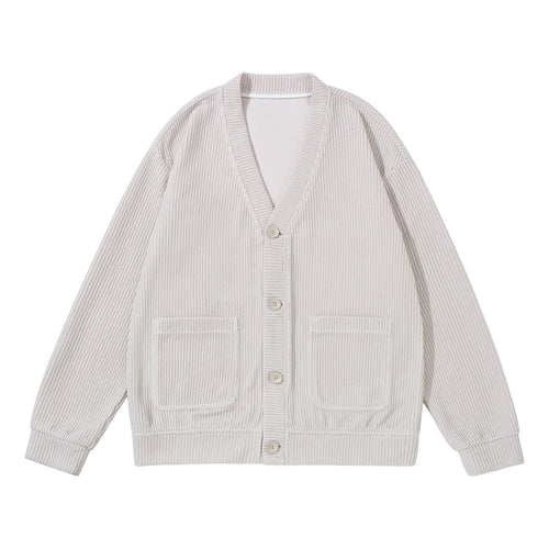 Unisex Strukturiertes Knopf-Cardigan mit V-Ausschnitt und aufgesetzten Taschen Echoarchiv