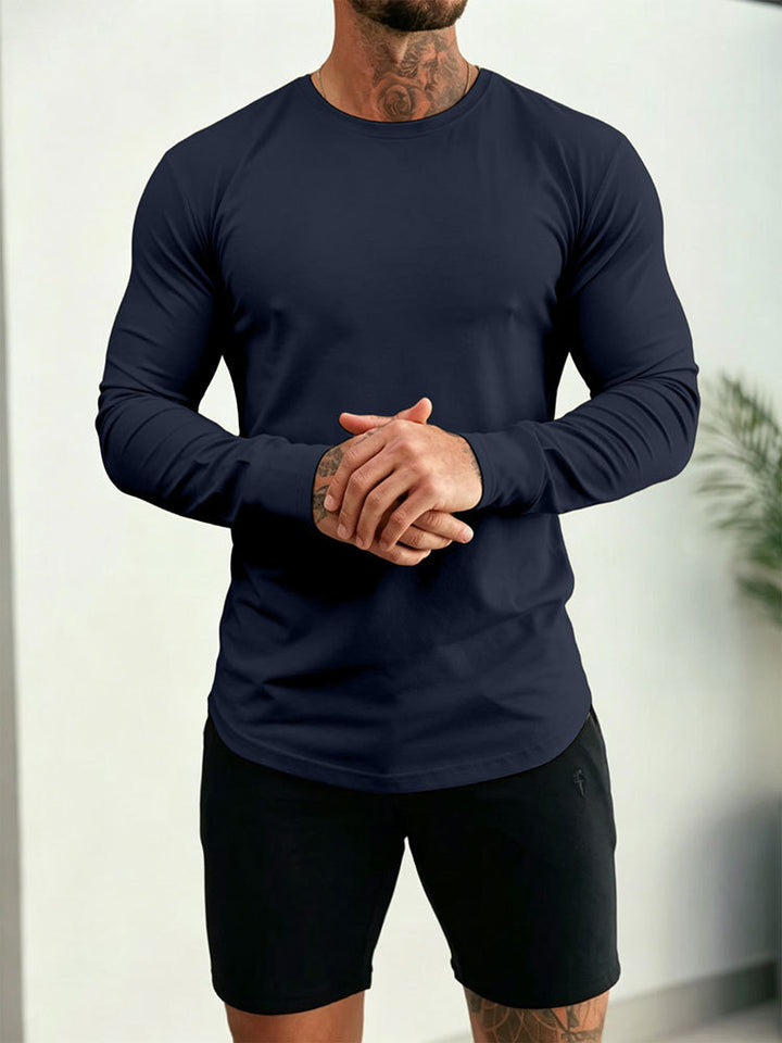 Herren Enganliegendes Langarm-Shirt aus Baumwollstretch mit Rundhals – Orvano